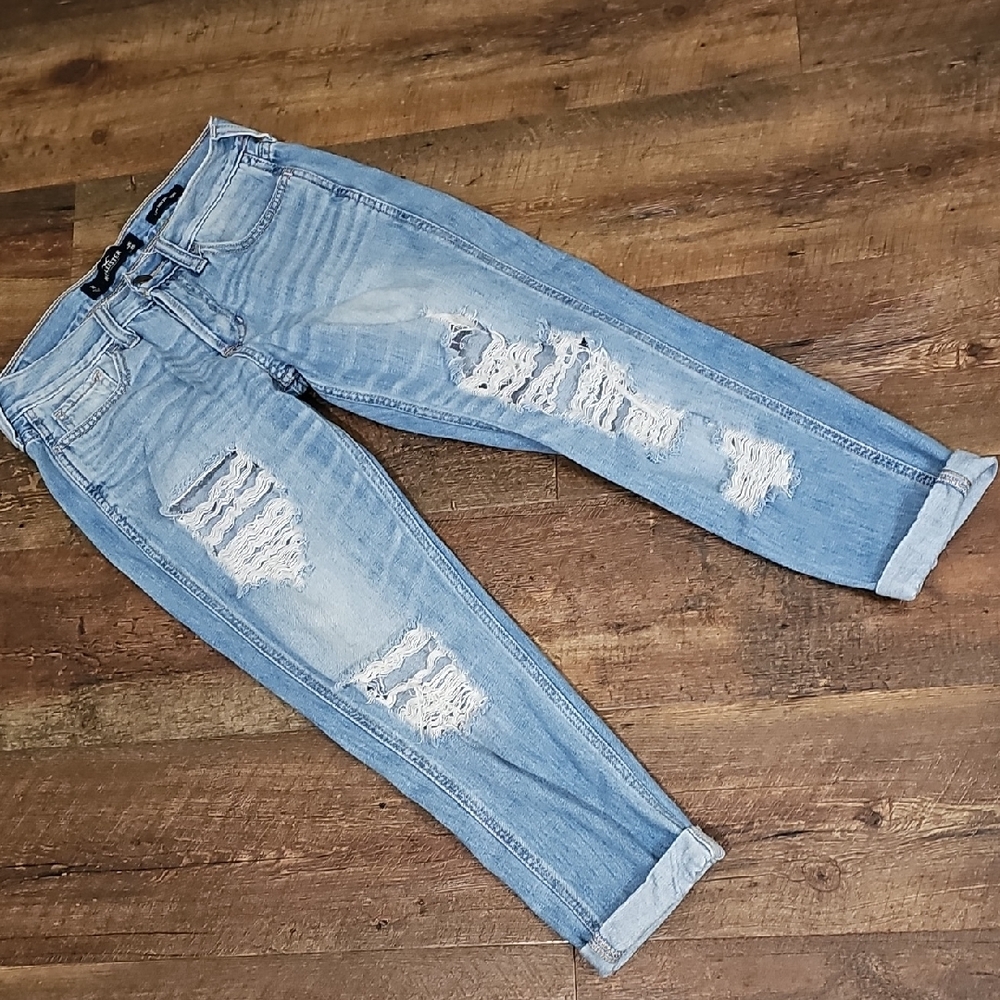 Hollister Light Blue Denim Jeans Low Rise Boyfriend Distressed W25 L25